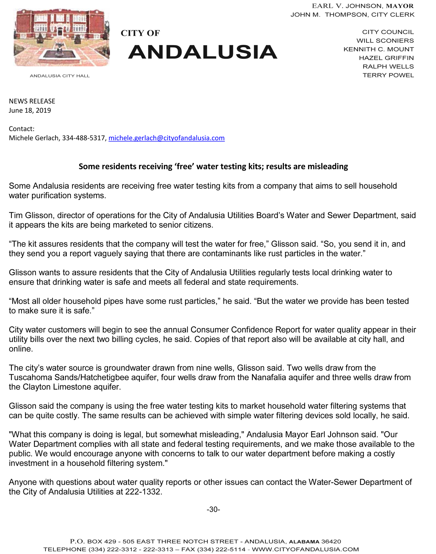 20190618 Press Release Residents receiving water testing kits